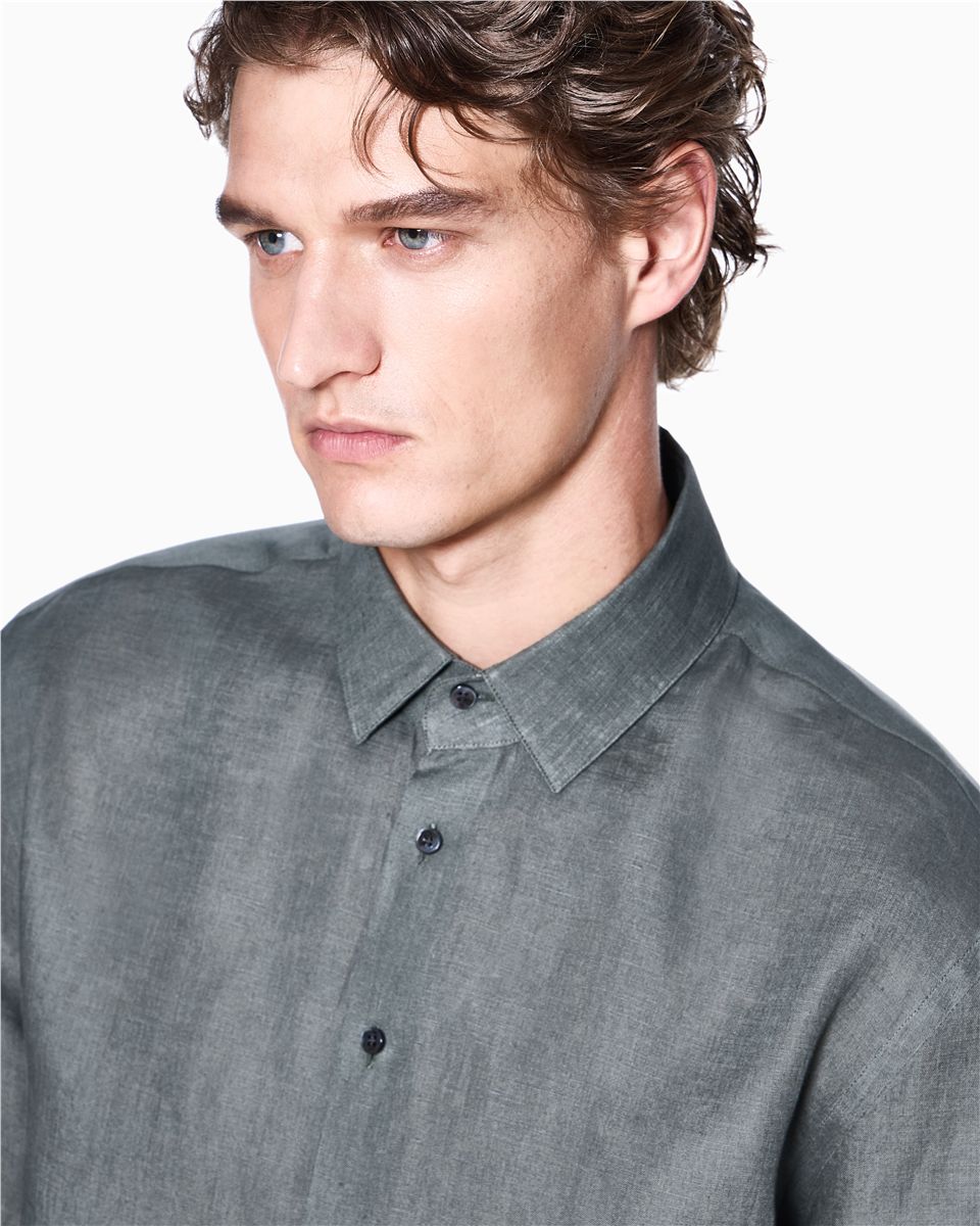 Regular-fit shirt in linen-GIORGIO ARMANI-Verso