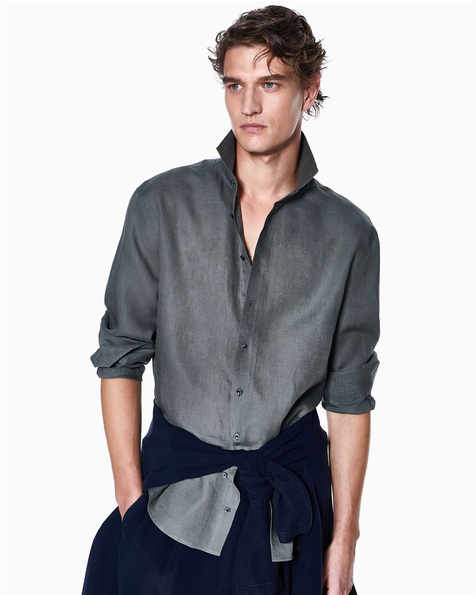 Regular-fit shirt in linen-GIORGIO ARMANI-Verso