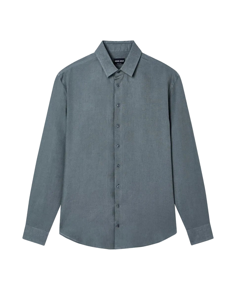 Regular-fit shirt in linen-GIORGIO ARMANI-Verso