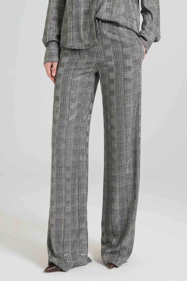 Relaxed tailored trousers in prince of wales-print marocain with crystals-ERMANNO SCERVINO-Verso