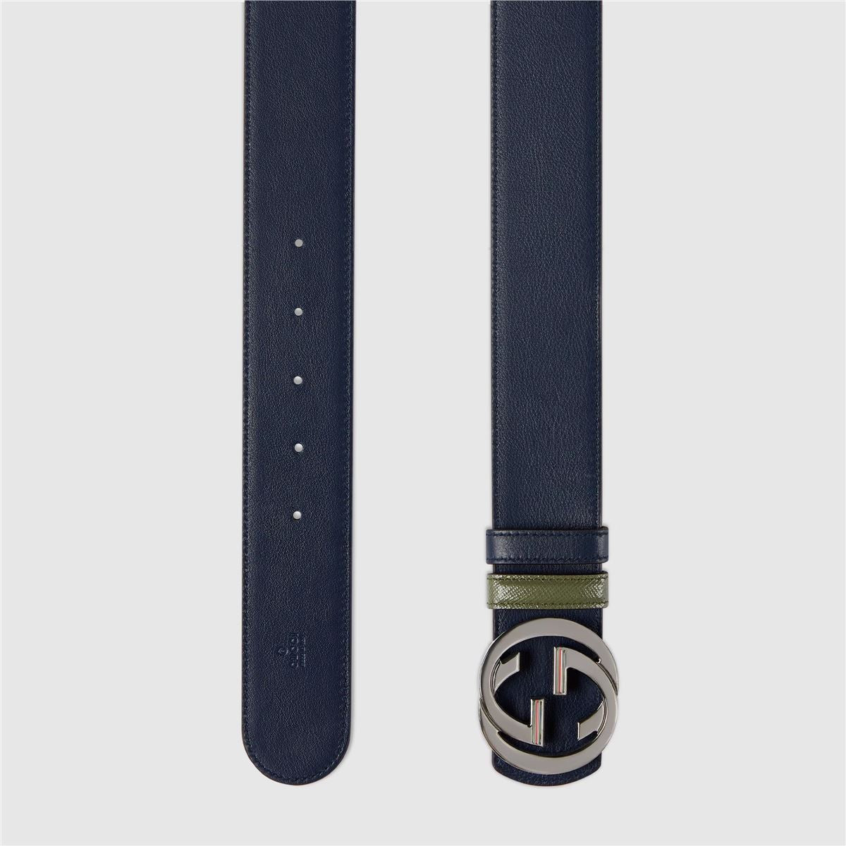 ベルト Old Gucci GG Buckle Belt Leather Navy Reversible Belt with Interlocking GG Buckle