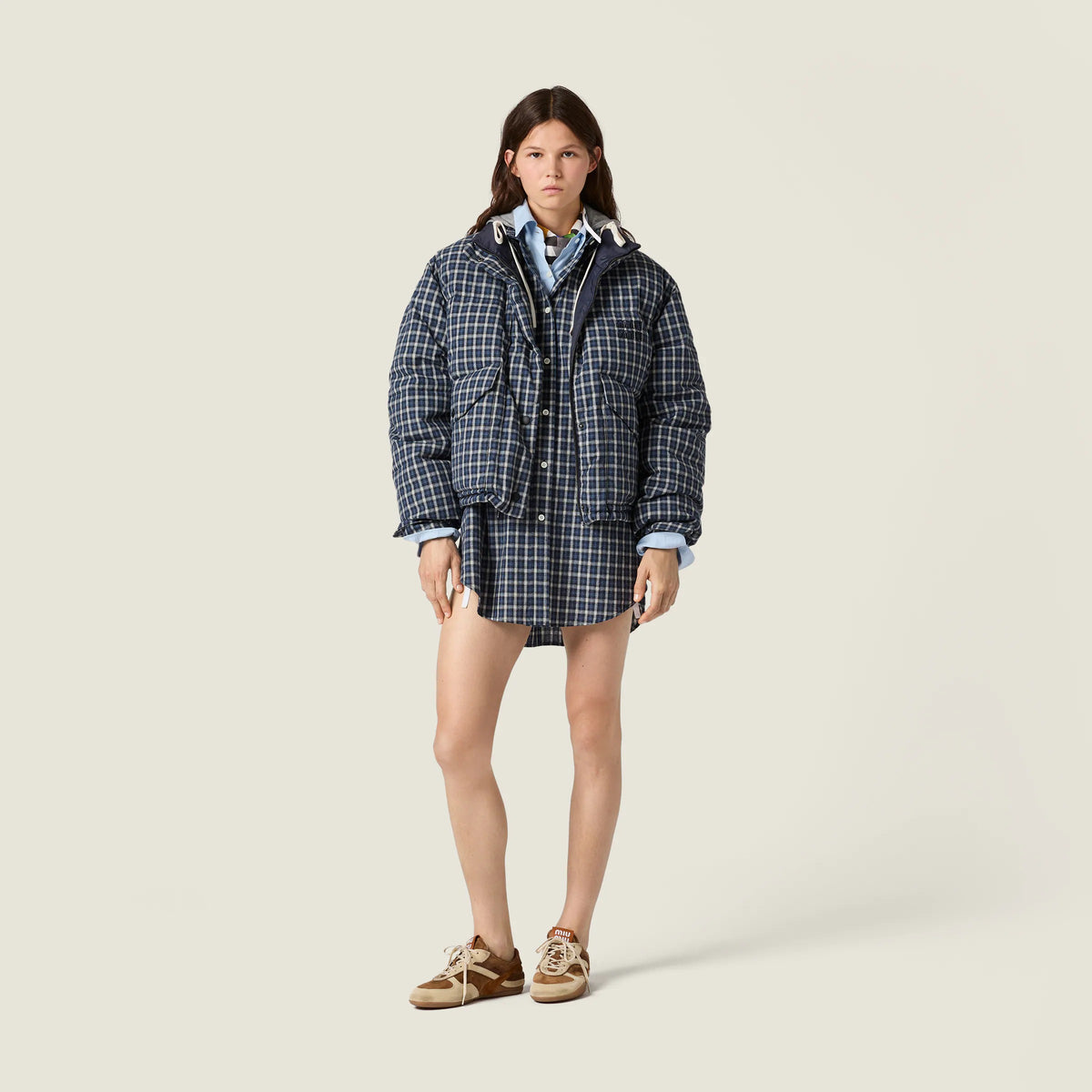 Reversible Flannel Down Jacket-MIU MIU-Verso