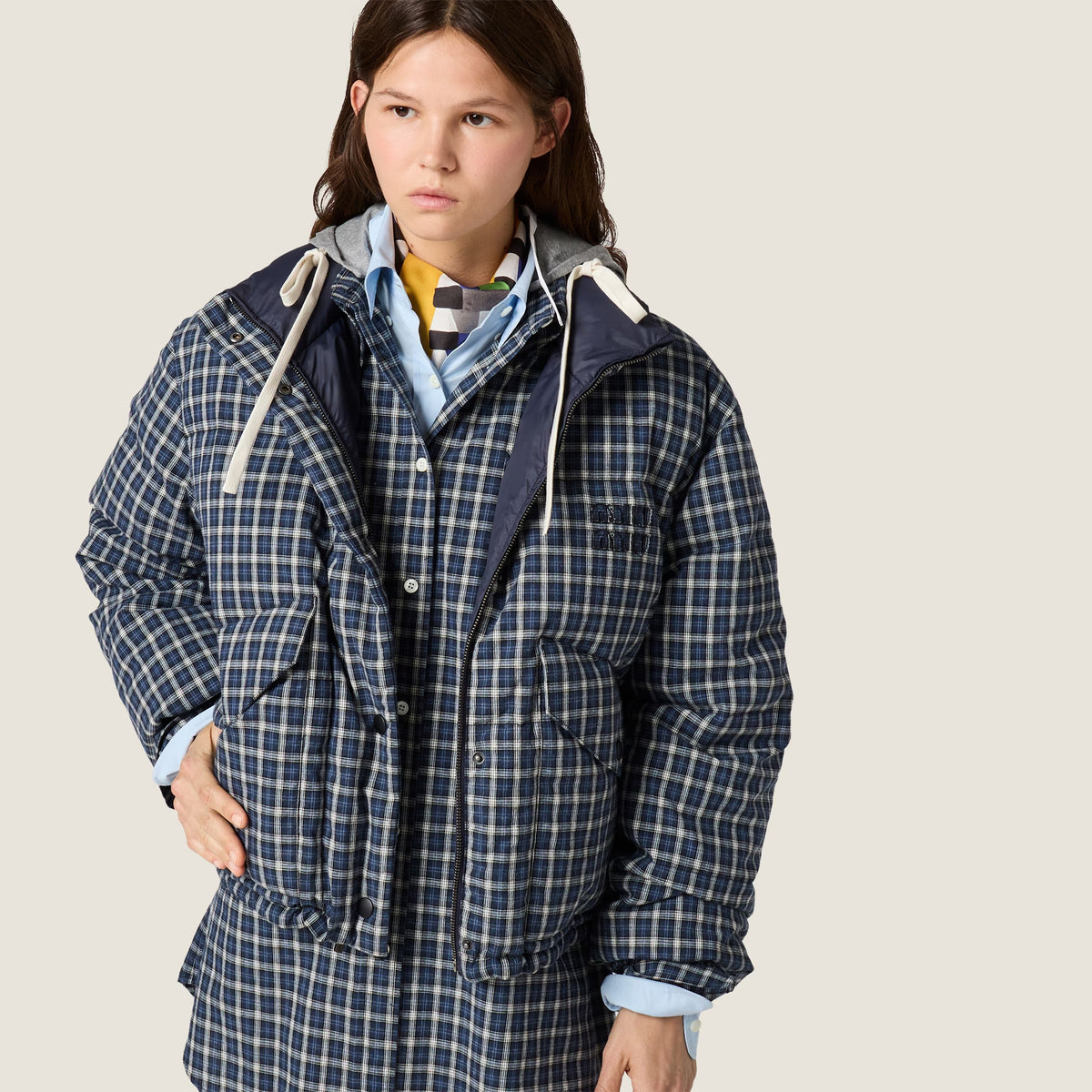 Reversible Flannel Down Jacket-MIU MIU-Verso