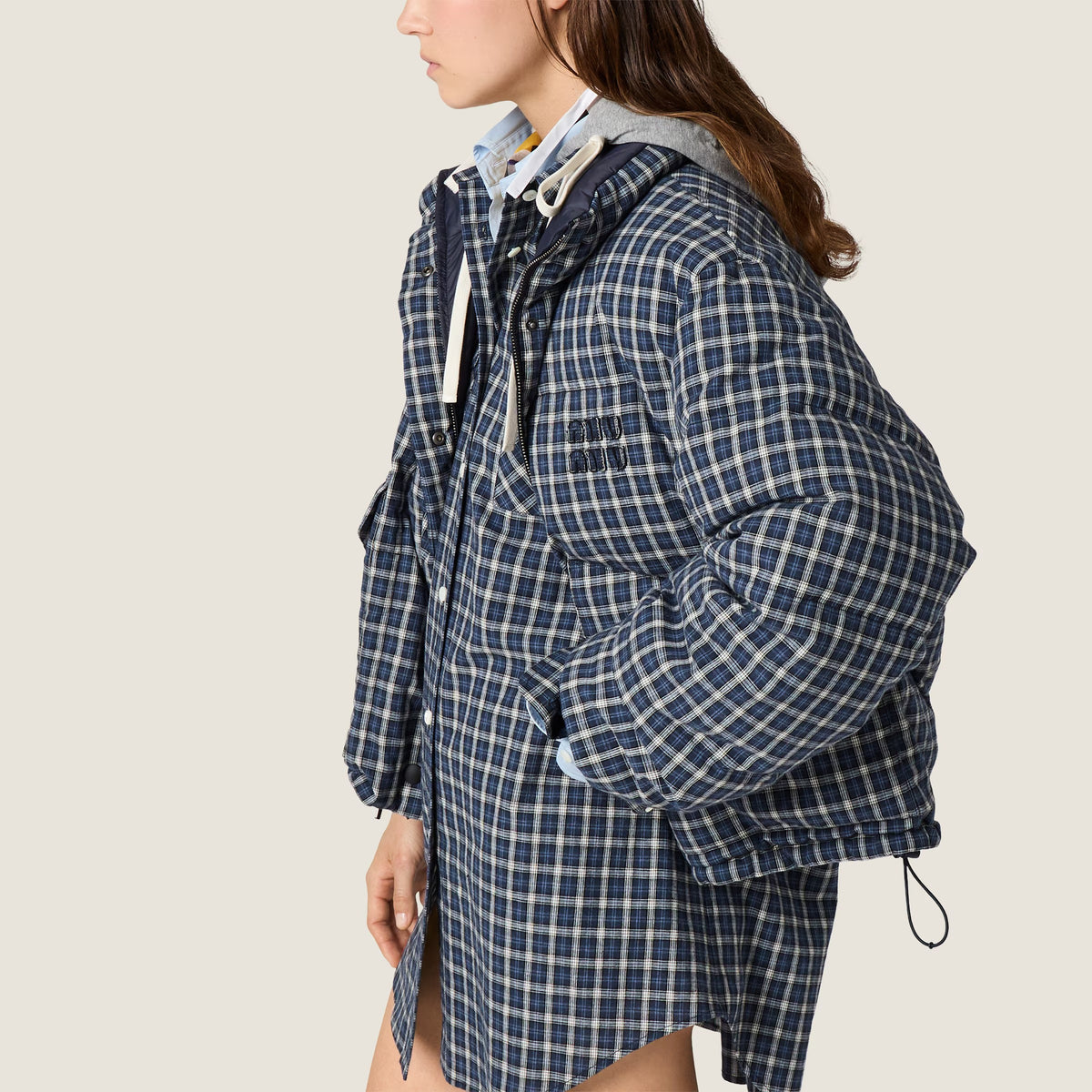 Reversible Flannel Down Jacket-MIU MIU-Verso