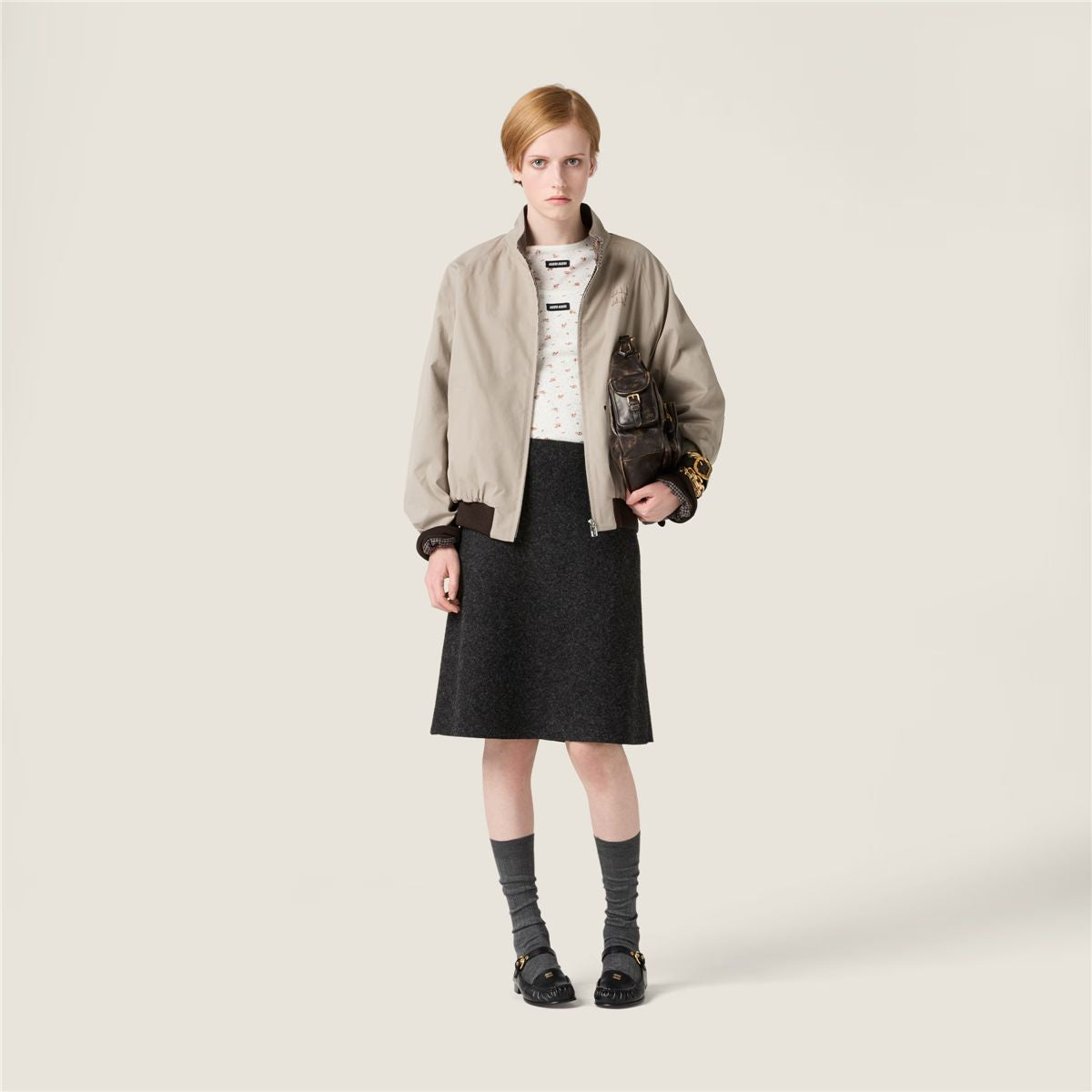 Reversible houndstooth check and panama cotton blouson jacket-MIU MIU-Verso