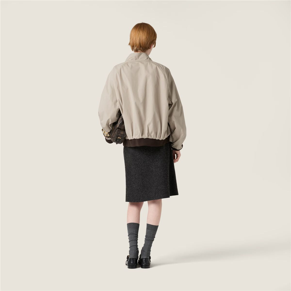 Reversible houndstooth check and panama cotton blouson jacket-MIU MIU-Verso