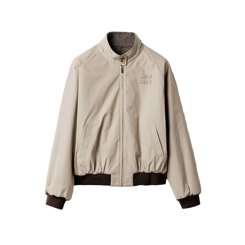 Reversible houndstooth check and panama cotton blouson jacket-MIU MIU-Verso