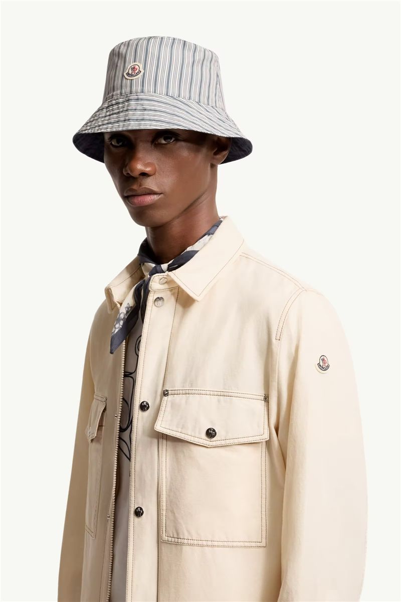 Reversible Striped Cotton Bucket Hat-MONCLER-Verso