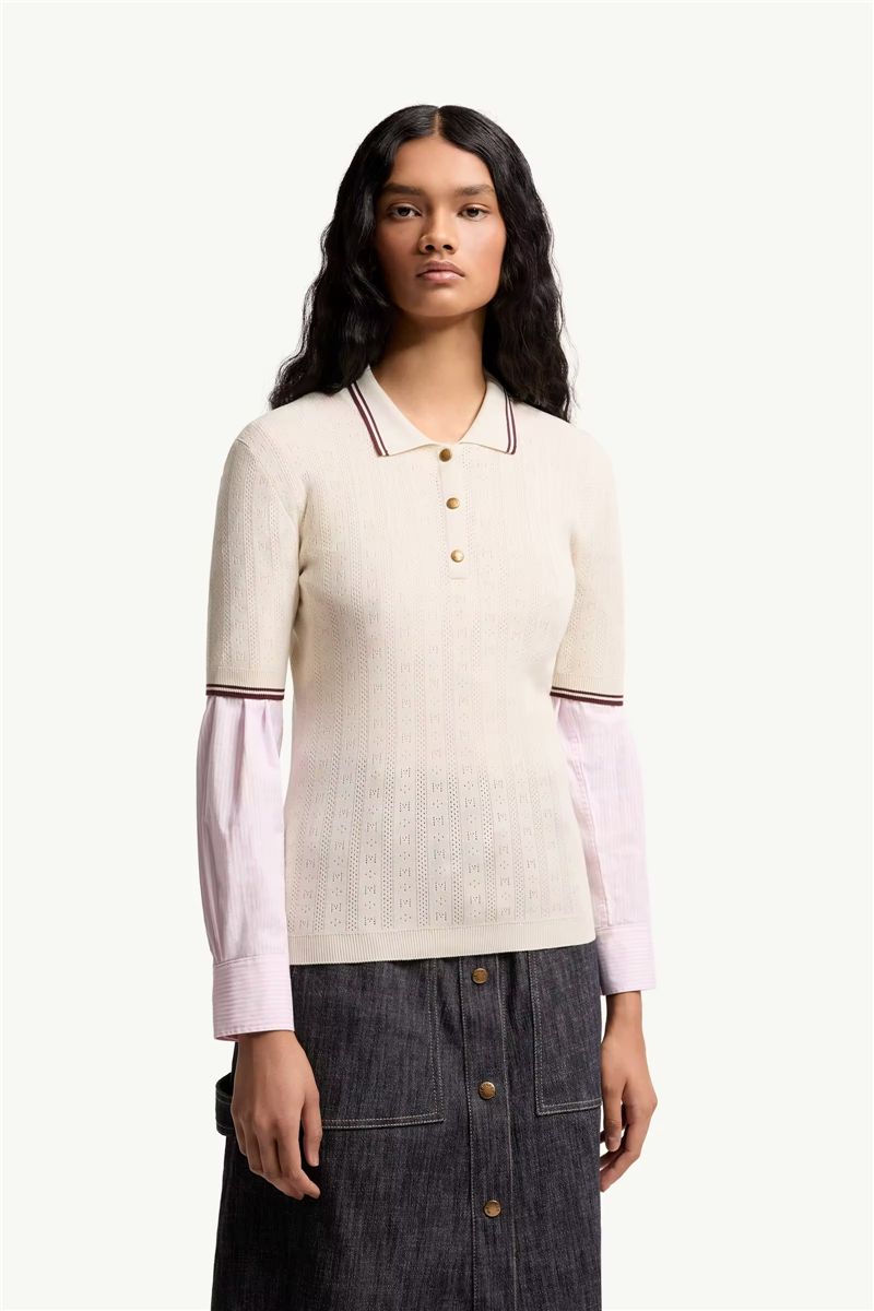 Rhombus & logo pattern cotton polo shirt-MONCLER-Verso