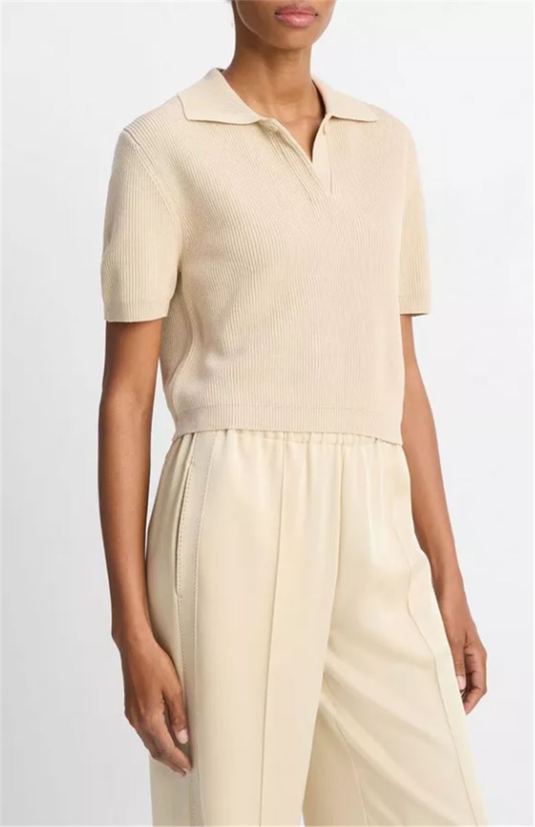 RIBBED SILK-COTTON POLO SWEATER-VINCE-Verso