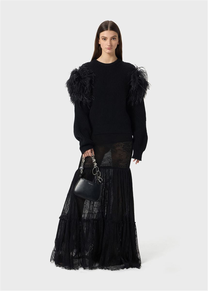 ribbed wool sweater with feathers-BLUMARINE-Verso