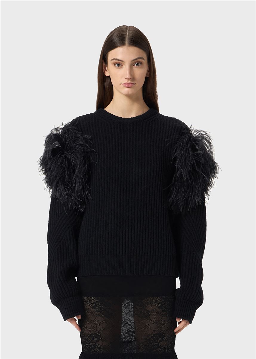 ribbed wool sweater with feathers-BLUMARINE-Verso
