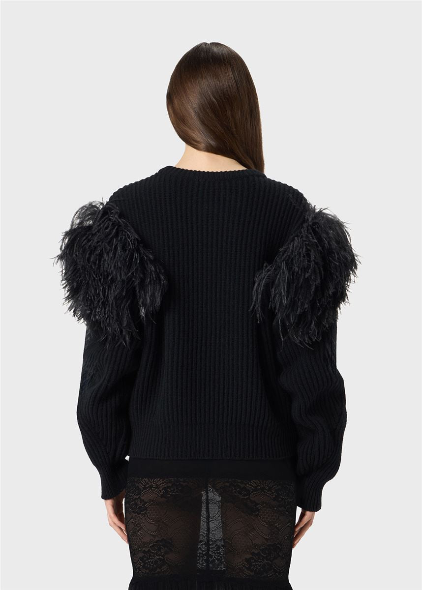 ribbed wool sweater with feathers-BLUMARINE-Verso