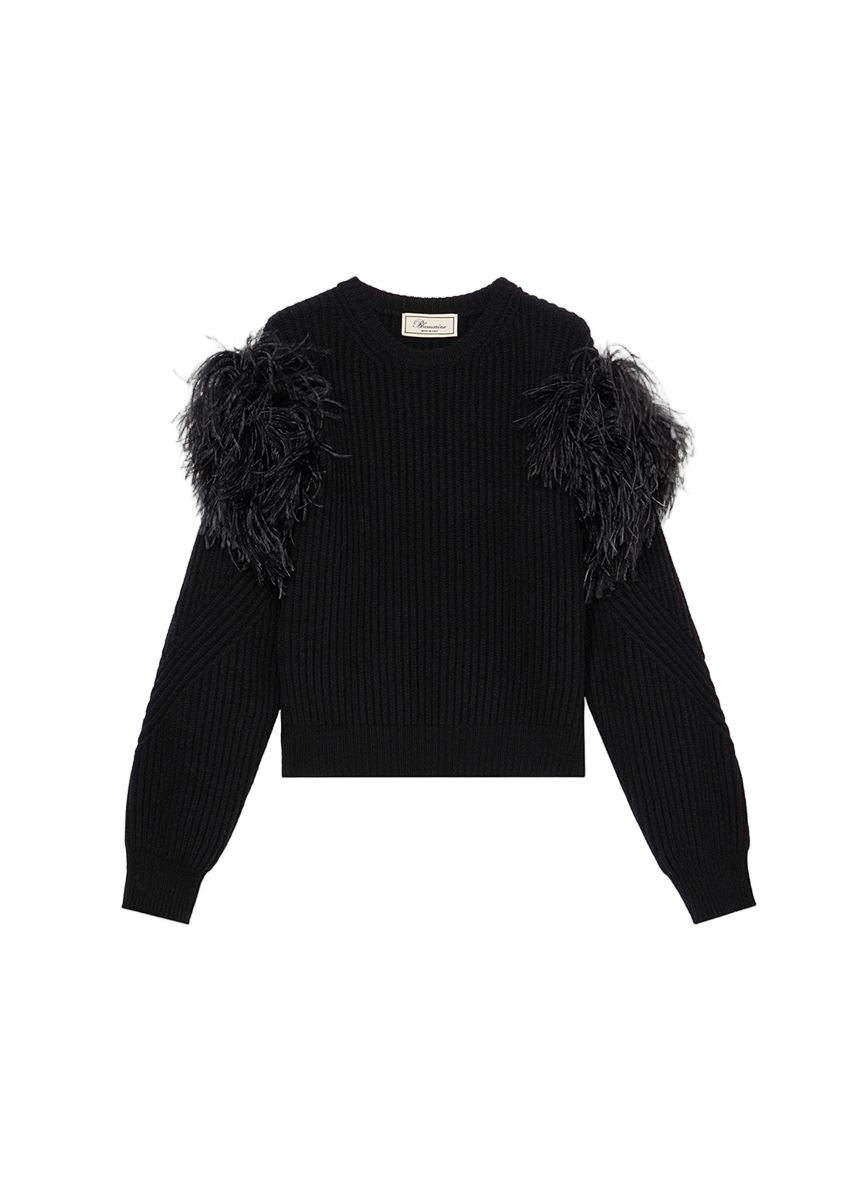 ribbed wool sweater with feathers-BLUMARINE-Verso