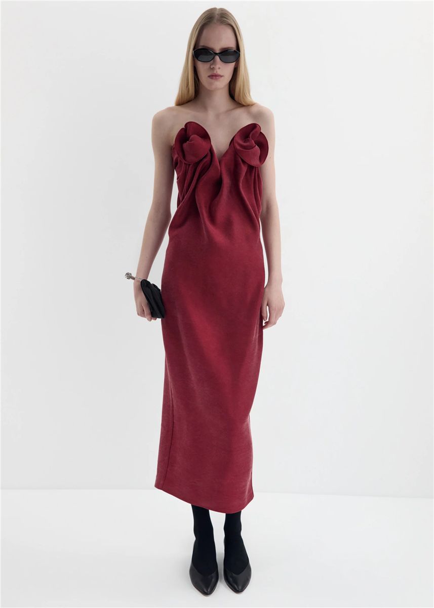 Rose draped corset midi dress in red-MAGDA BUTRYM-Verso