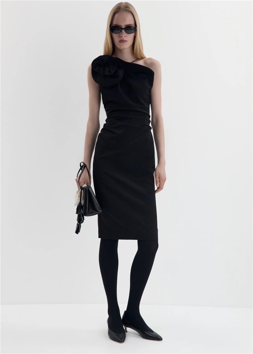 Rose one-shoulder midi dress in black-MAGDA BUTRYM-Verso