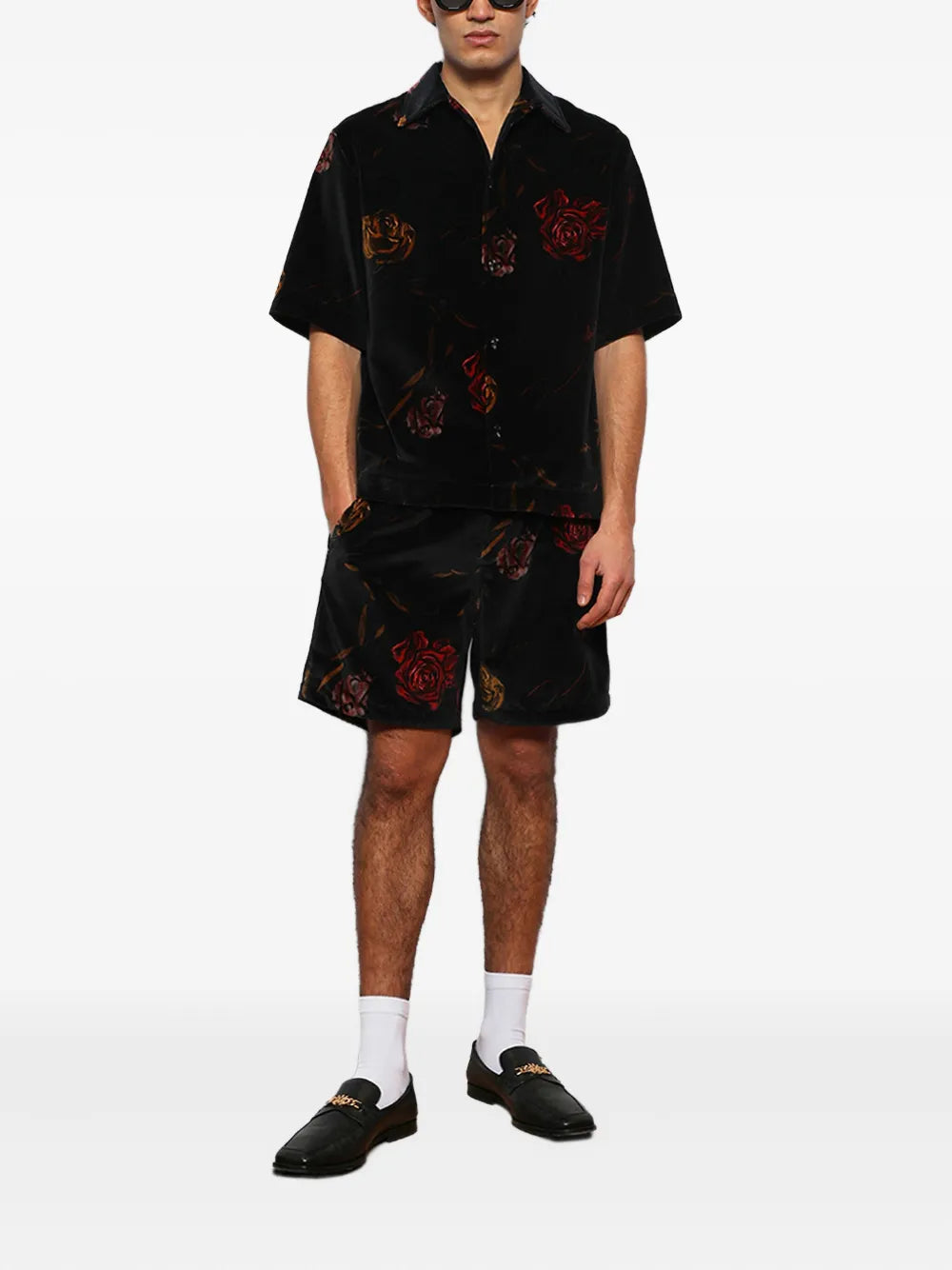 Rose-print velvet shirt-AMIRI-Verso