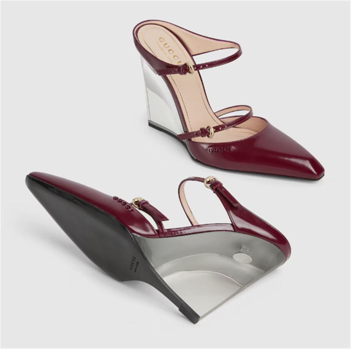 ROSSO ANCORA LEATHER WEDGE MULE-GUCCI-Verso
