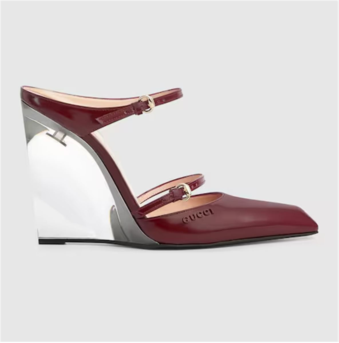 ROSSO ANCORA LEATHER WEDGE MULE-GUCCI-Verso