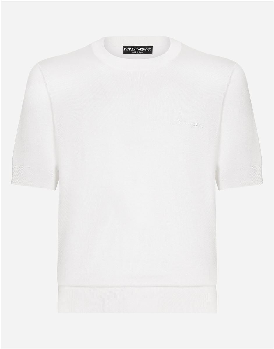 Round-neck silk sweater with dolce&gabbana logo-DOLCE & GABBANA-Verso