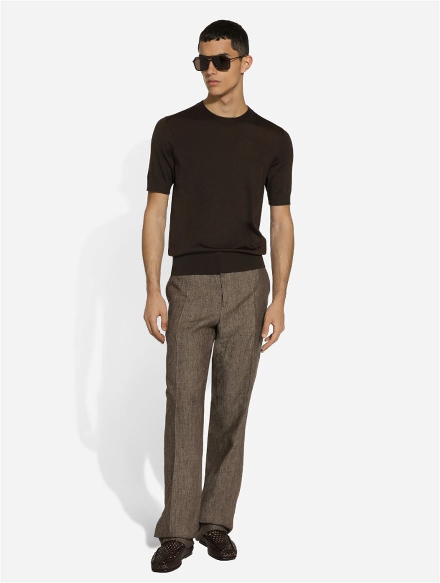 ROUND-NECK SILK SWEATER WITH DOLCE&GABBANA LOGO-DOLCE & GABBANA-Verso