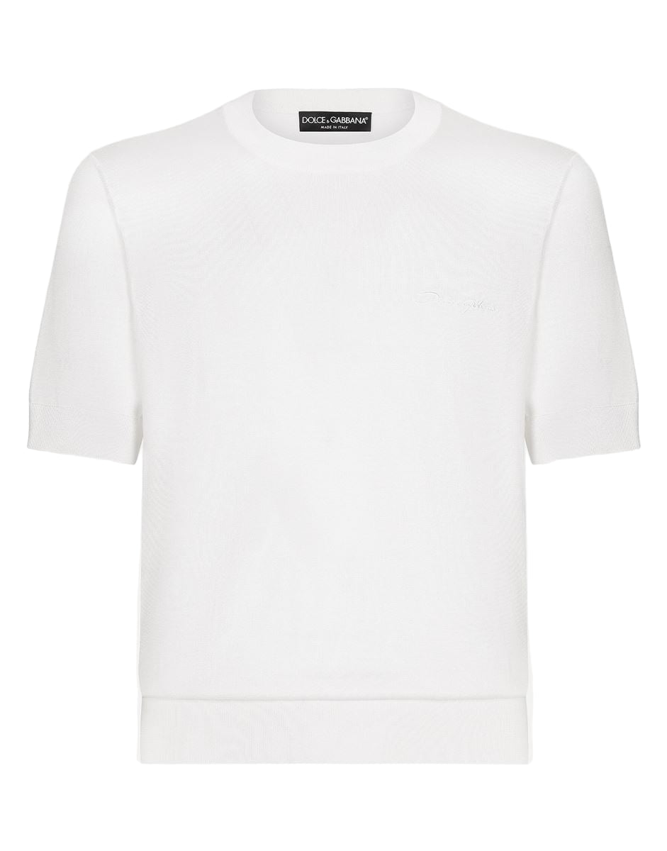 Round-neck silk sweater with dolce&gabbana logo-DOLCE & GABBANA-Verso