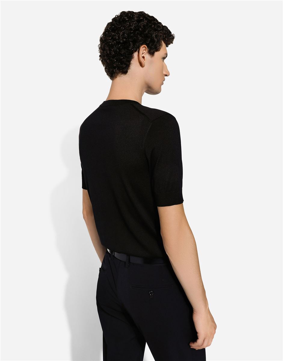 Round-neck silk sweater with dolce&gabbana logo-DOLCE & GABBANA-Verso