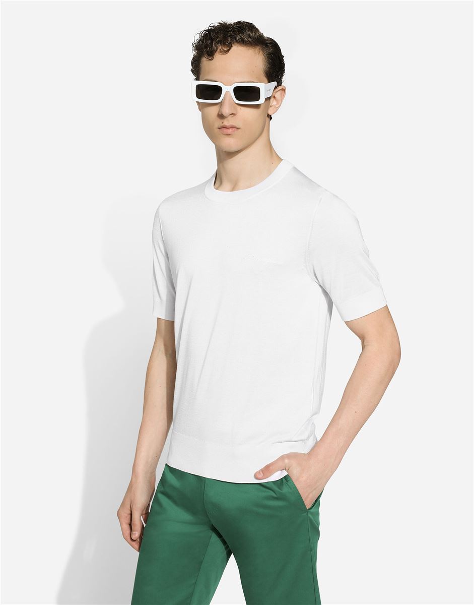 Round-neck silk sweater with dolce&gabbana logo-DOLCE & GABBANA-Verso