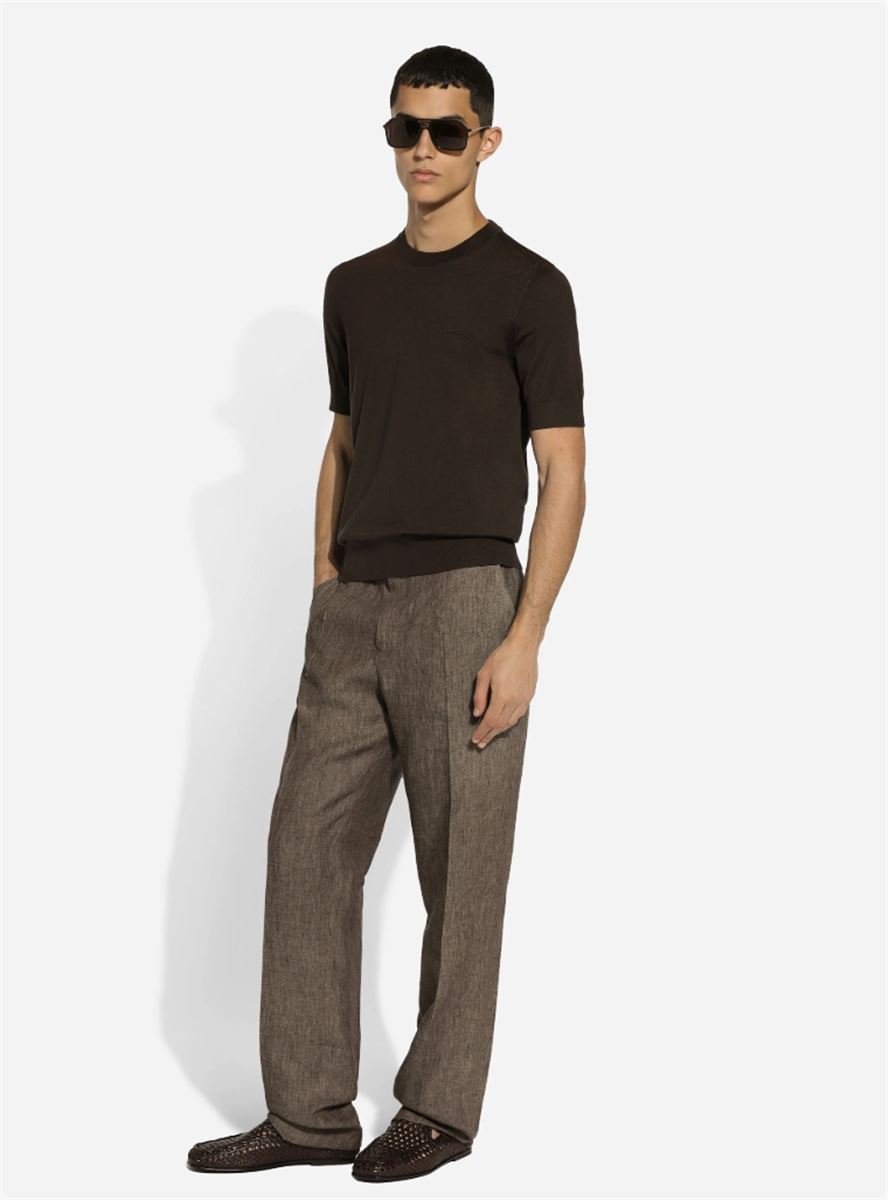 ROUND-NECK SILK SWEATER WITH DOLCE&GABBANA LOGO-DOLCE & GABBANA-Verso