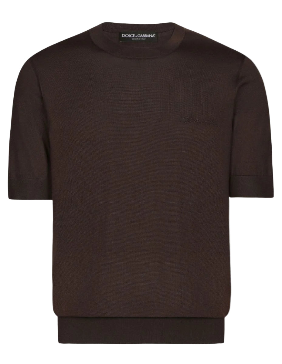 ROUND-NECK SILK SWEATER WITH DOLCE&GABBANA LOGO-DOLCE & GABBANA-Verso