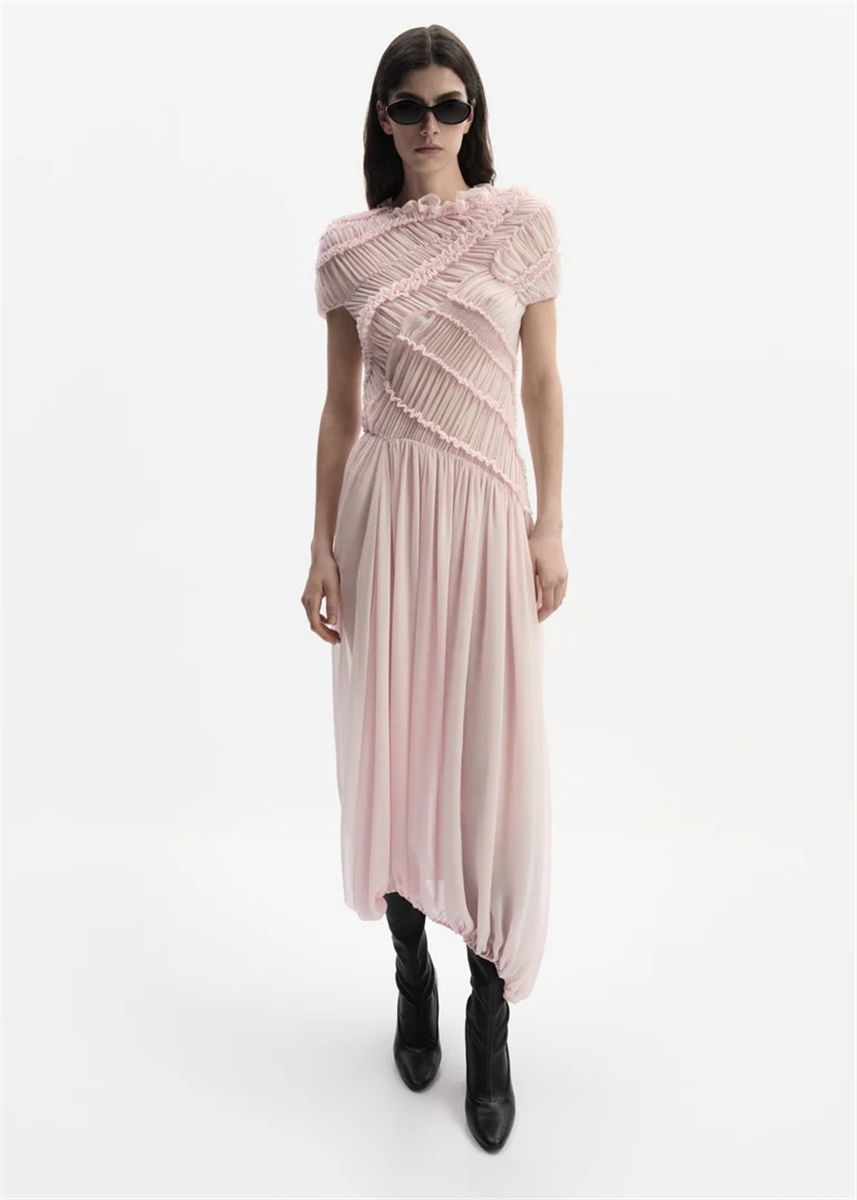 Ruched muslin midi dress in pink-MAGDA BUTRYM-Verso