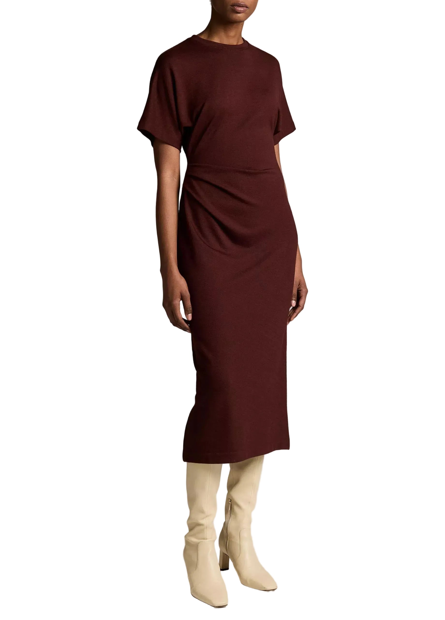 Ruched-side knit short-sleeve dress-VINCE-316042-S-Verso