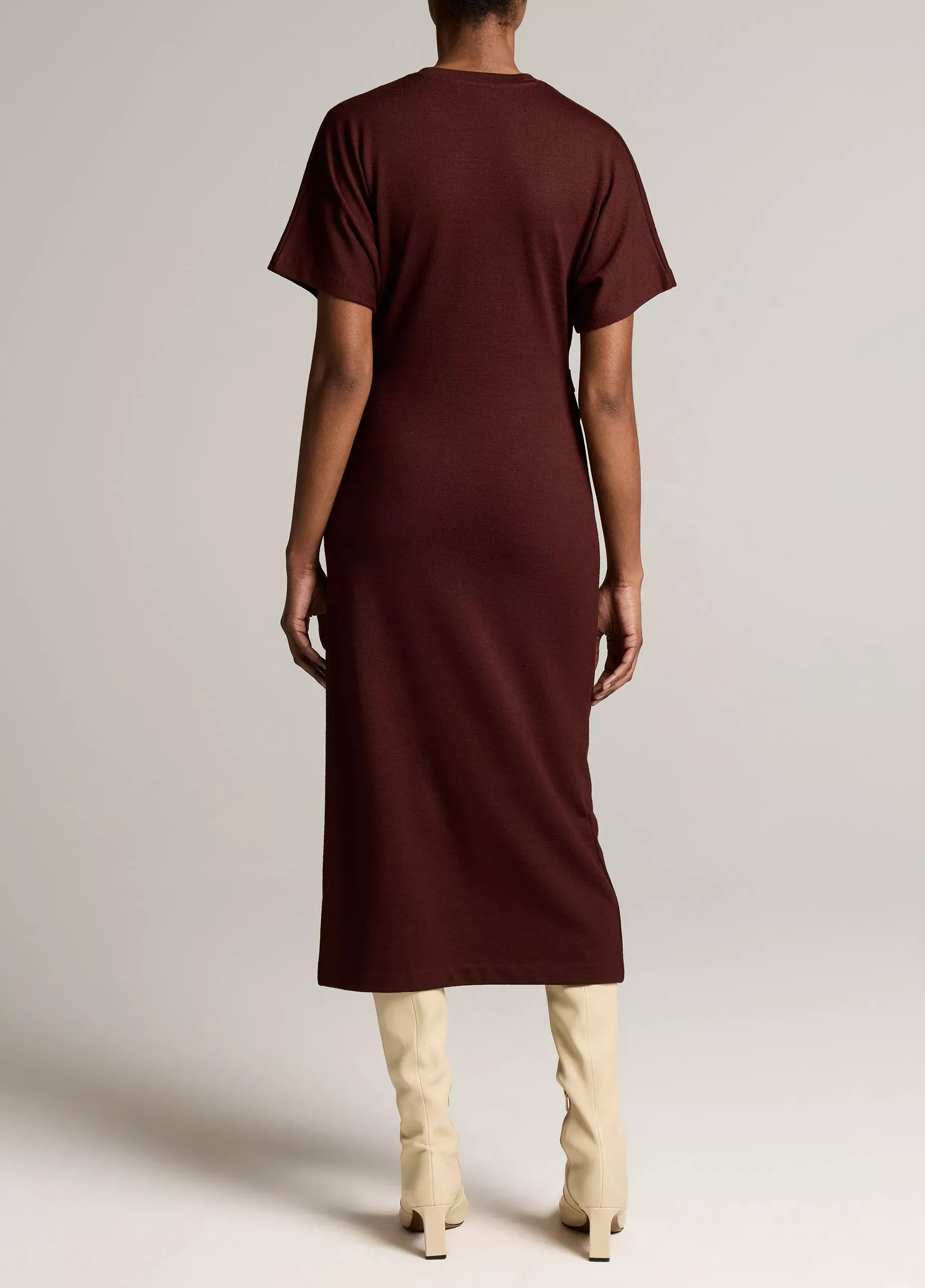 Ruched-side knit short-sleeve dress-VINCE-Verso