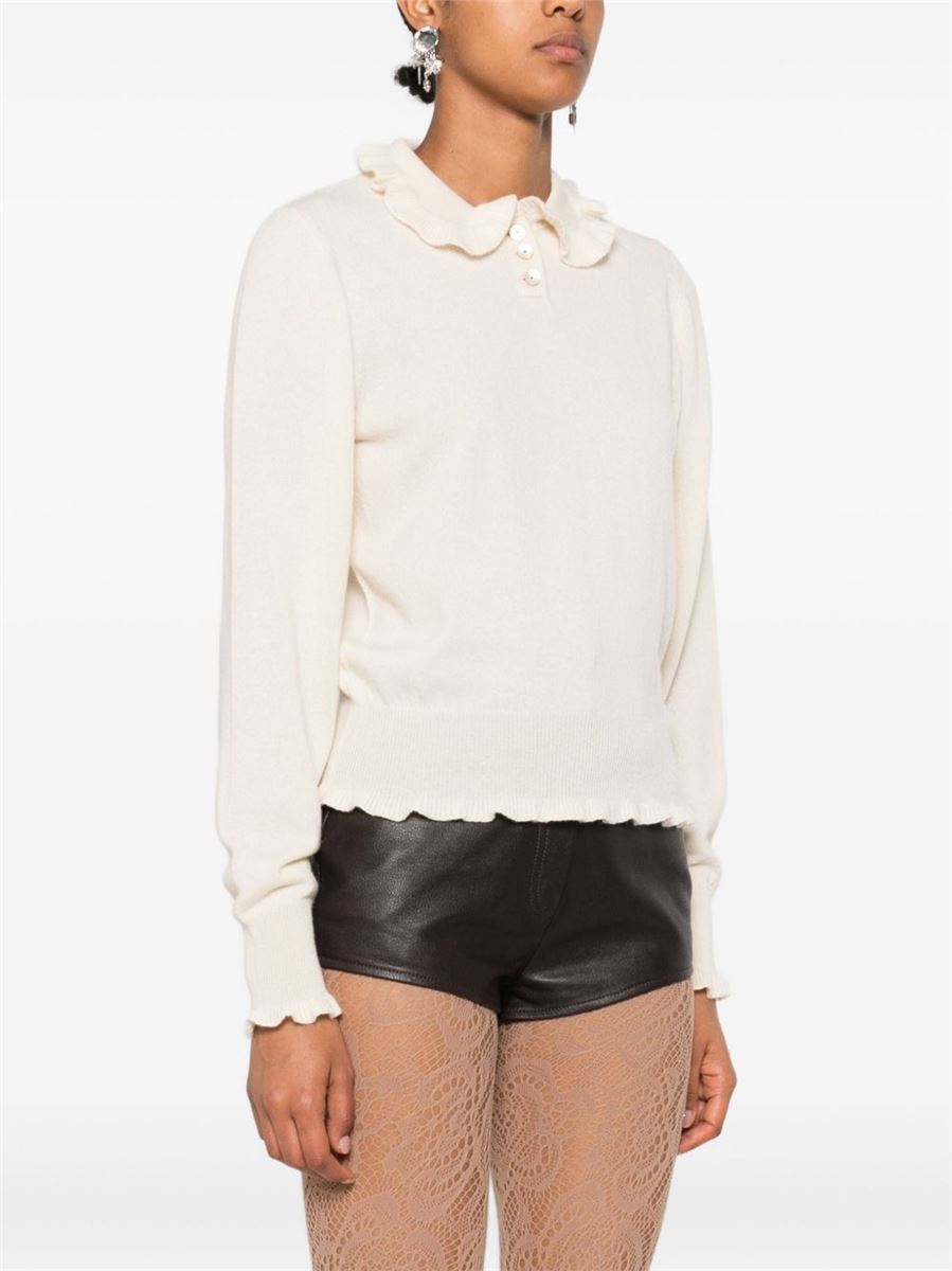 Ruffled-collar cashmere polo top-VALENTINO-Verso