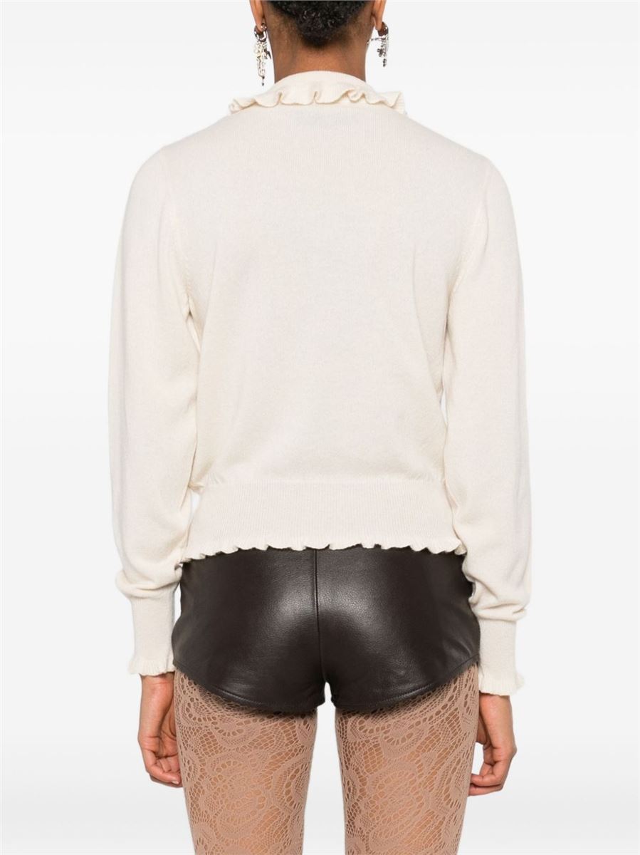 Ruffled-collar cashmere polo top-VALENTINO-Verso