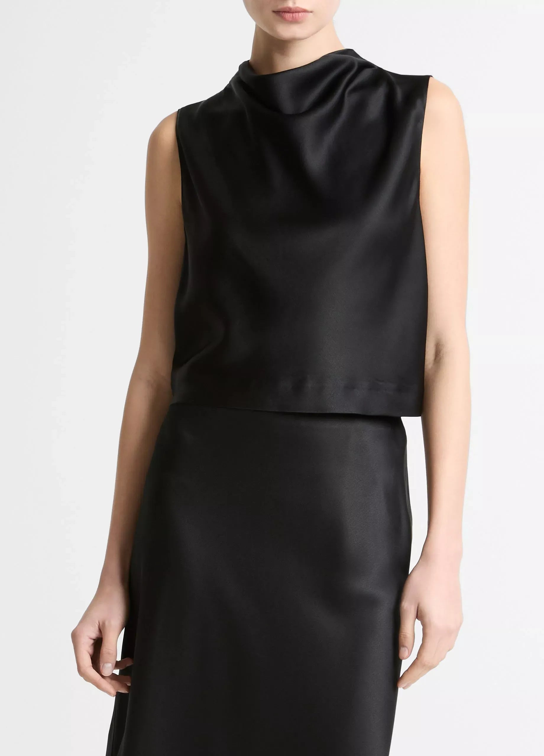 Satin cropped cowl-neck top-VINCE-Verso