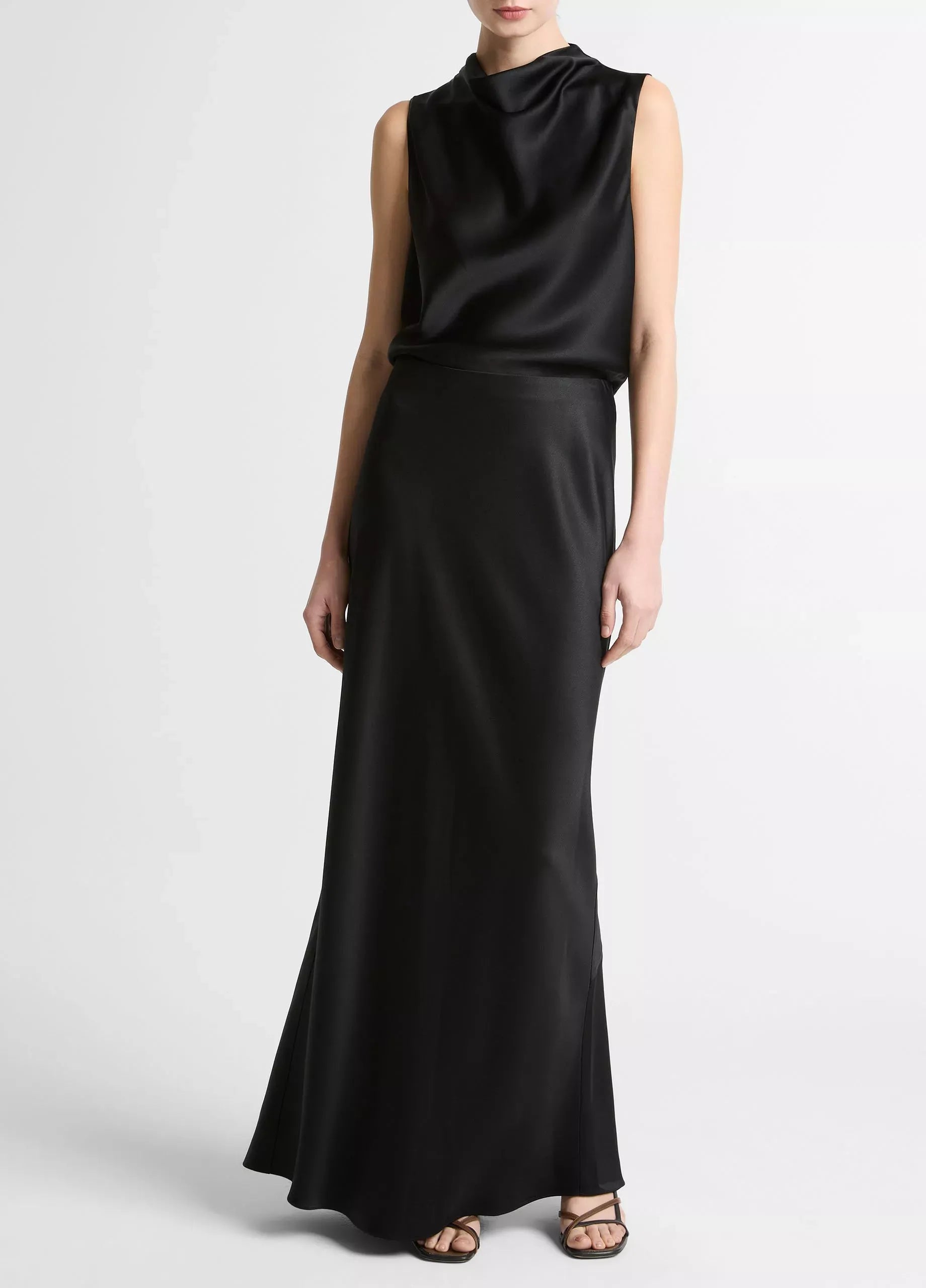 Satin cropped cowl-neck top-VINCE-Verso