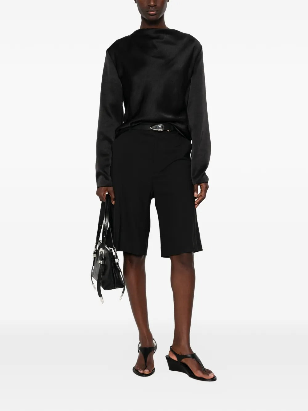 Satin Draped Cowl-Neck Long-Sleeve Top-VINCE-Verso
