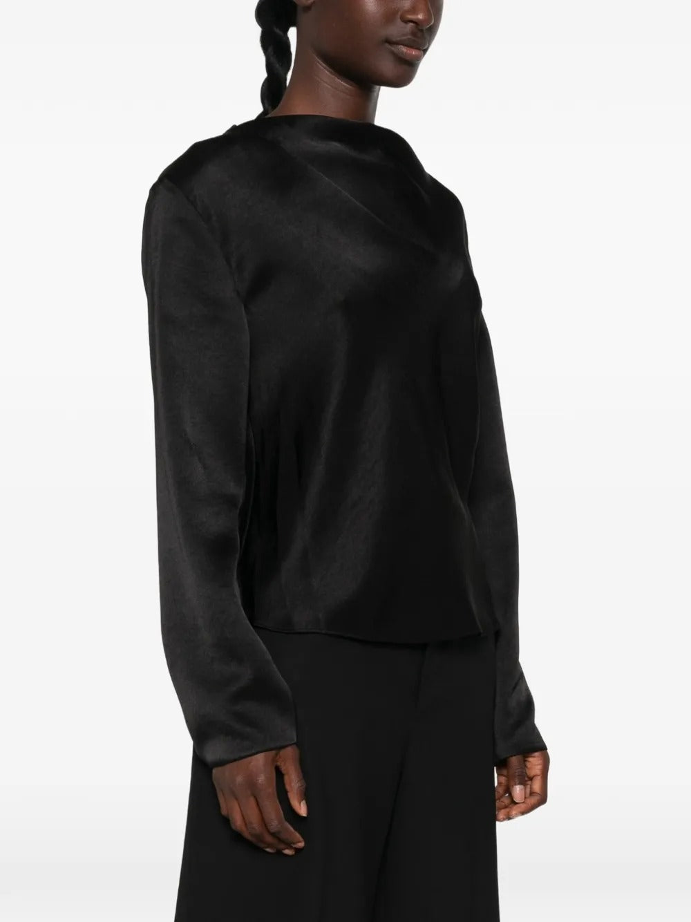 Satin Draped Cowl-Neck Long-Sleeve Top-VINCE-Verso