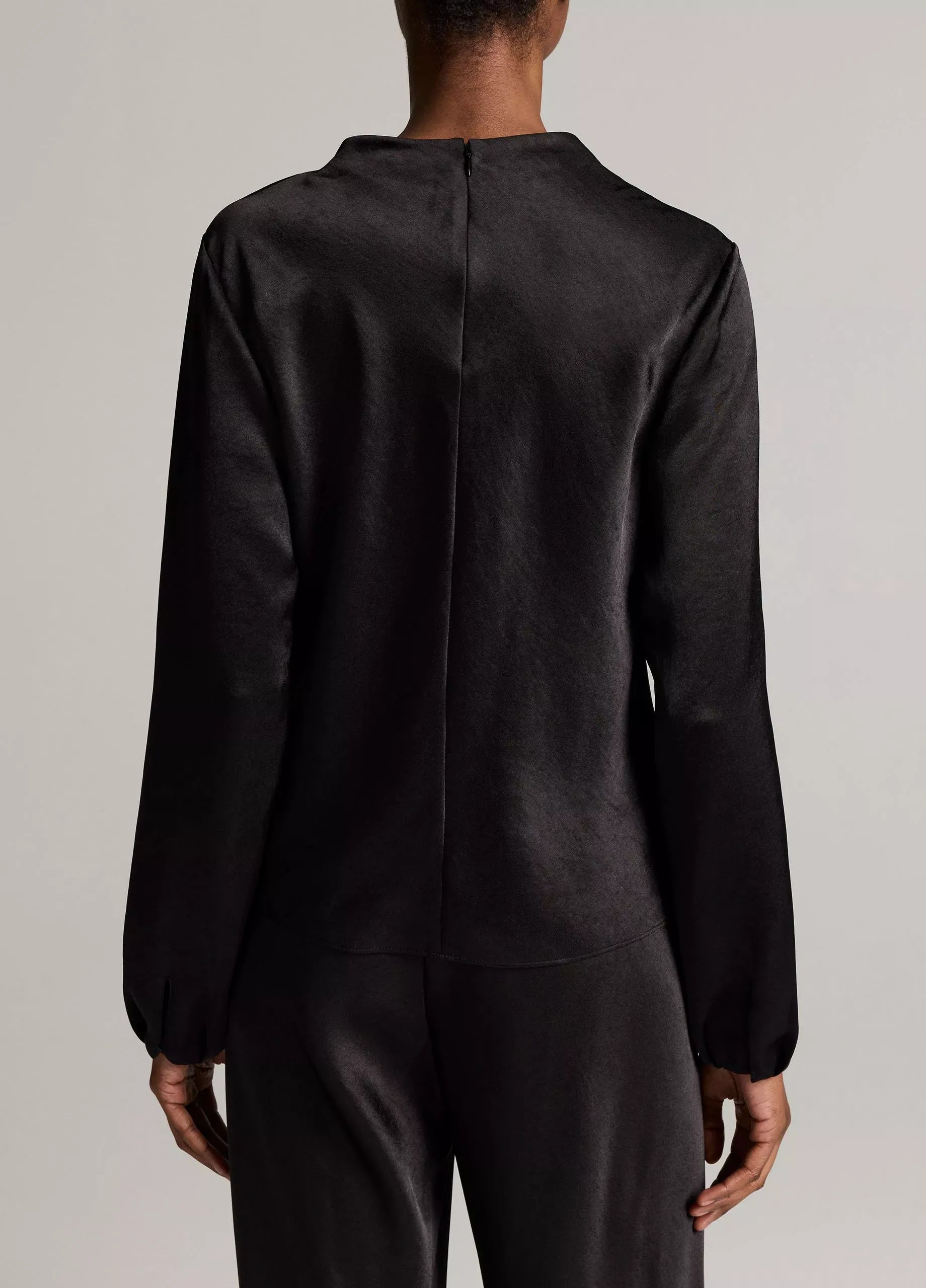 Satin draped cowl-neck long-sleeve top-VINCE-Verso