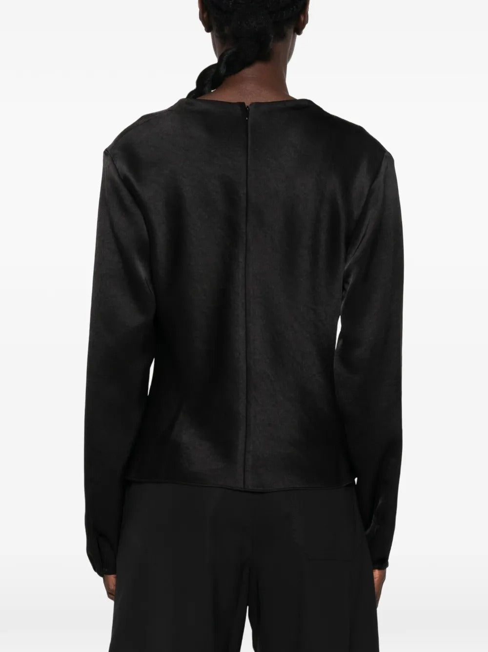Satin Draped Cowl-Neck Long-Sleeve Top-VINCE-Verso