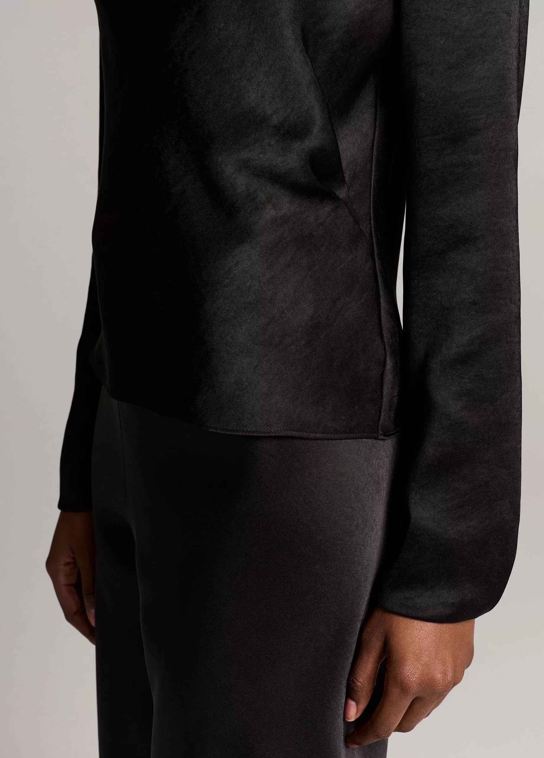 Satin draped cowl-neck long-sleeve top-VINCE-Verso