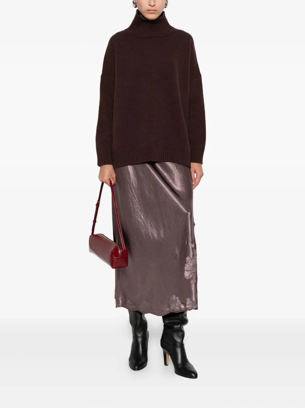 Satin-finish midi skirt-VINCE-Verso