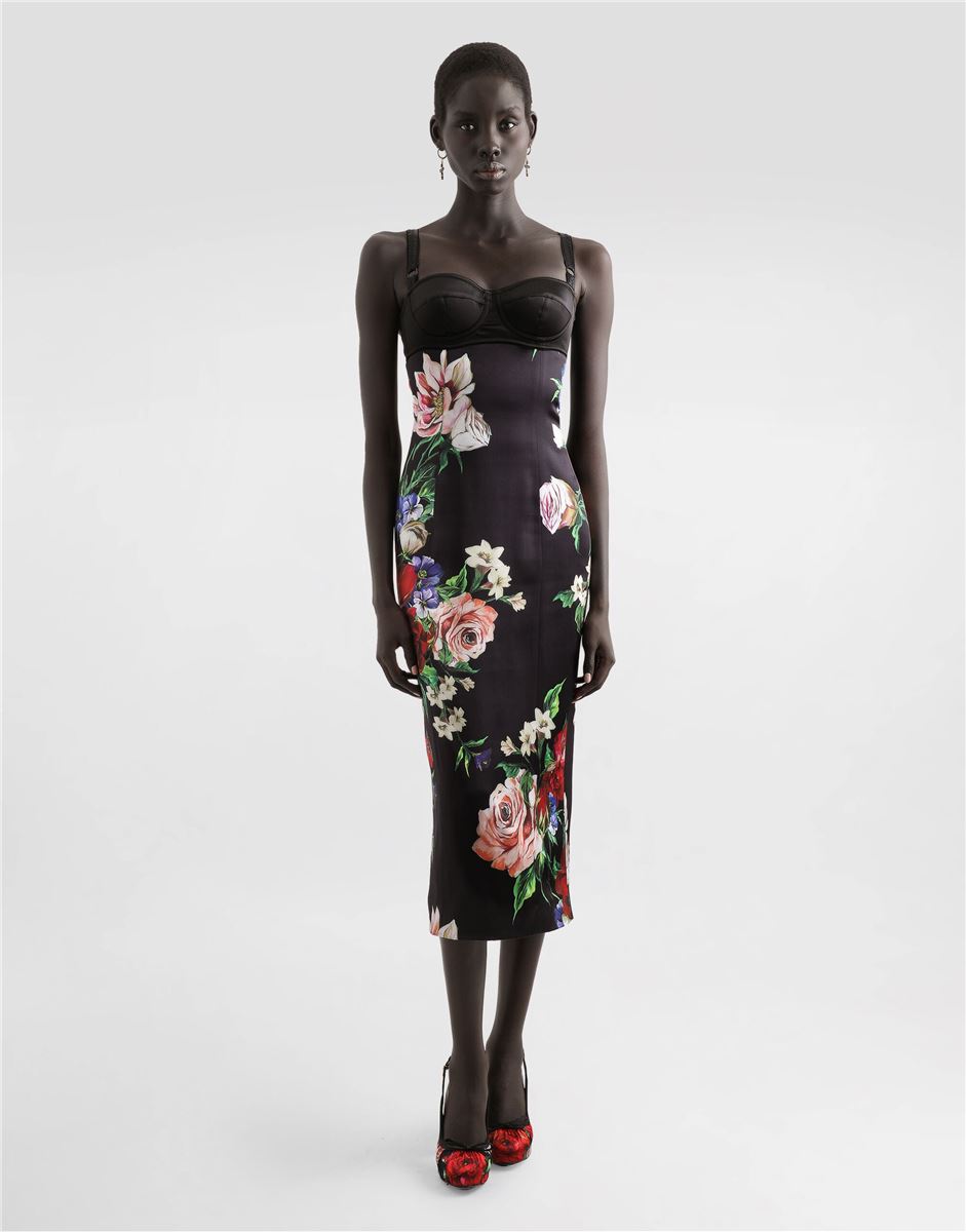 SATIN SLIP DRESS WITH BRA DETAIL AND FLORAL PRINT - DOLCE & GABBANA - Verso