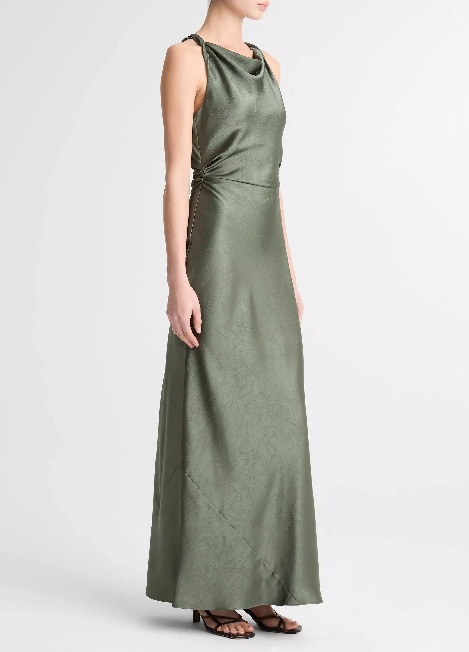 Satin twist-shoulder dress-VINCE-Verso