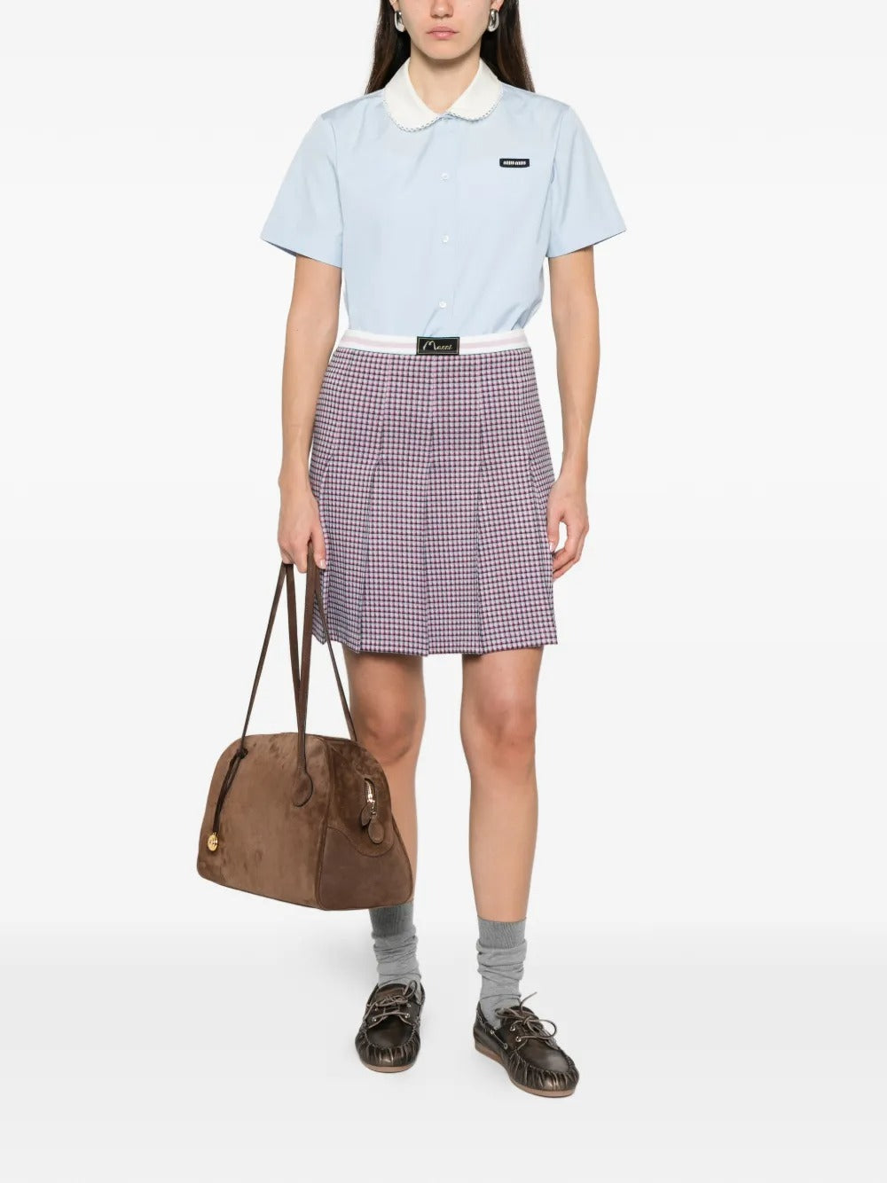 Scalloped-collar Short-sleeve Shirt-MIU MIU-Verso