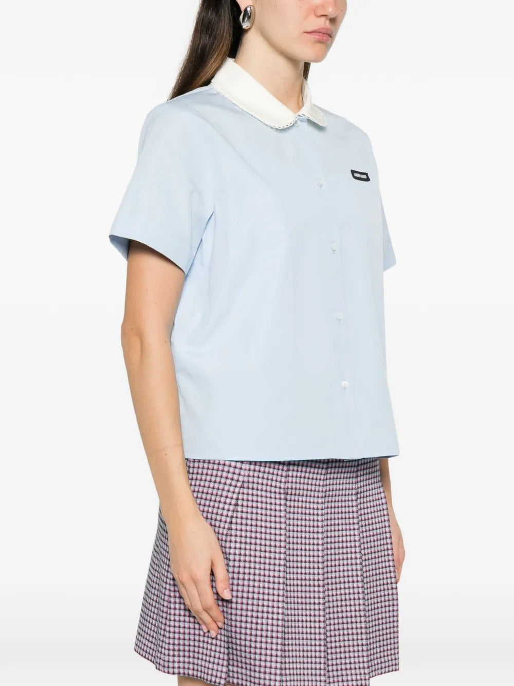 Scalloped-collar Short-sleeve Shirt-MIU MIU-Verso