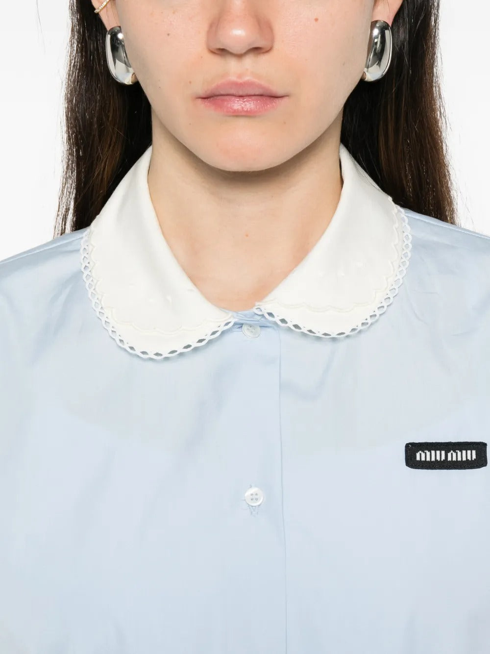 Scalloped-collar Short-sleeve Shirt-MIU MIU-Verso