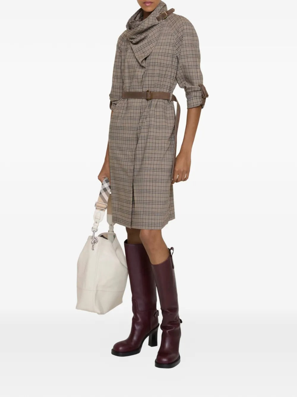 Scarf-collar checked mini dress-BURBERRY-Verso