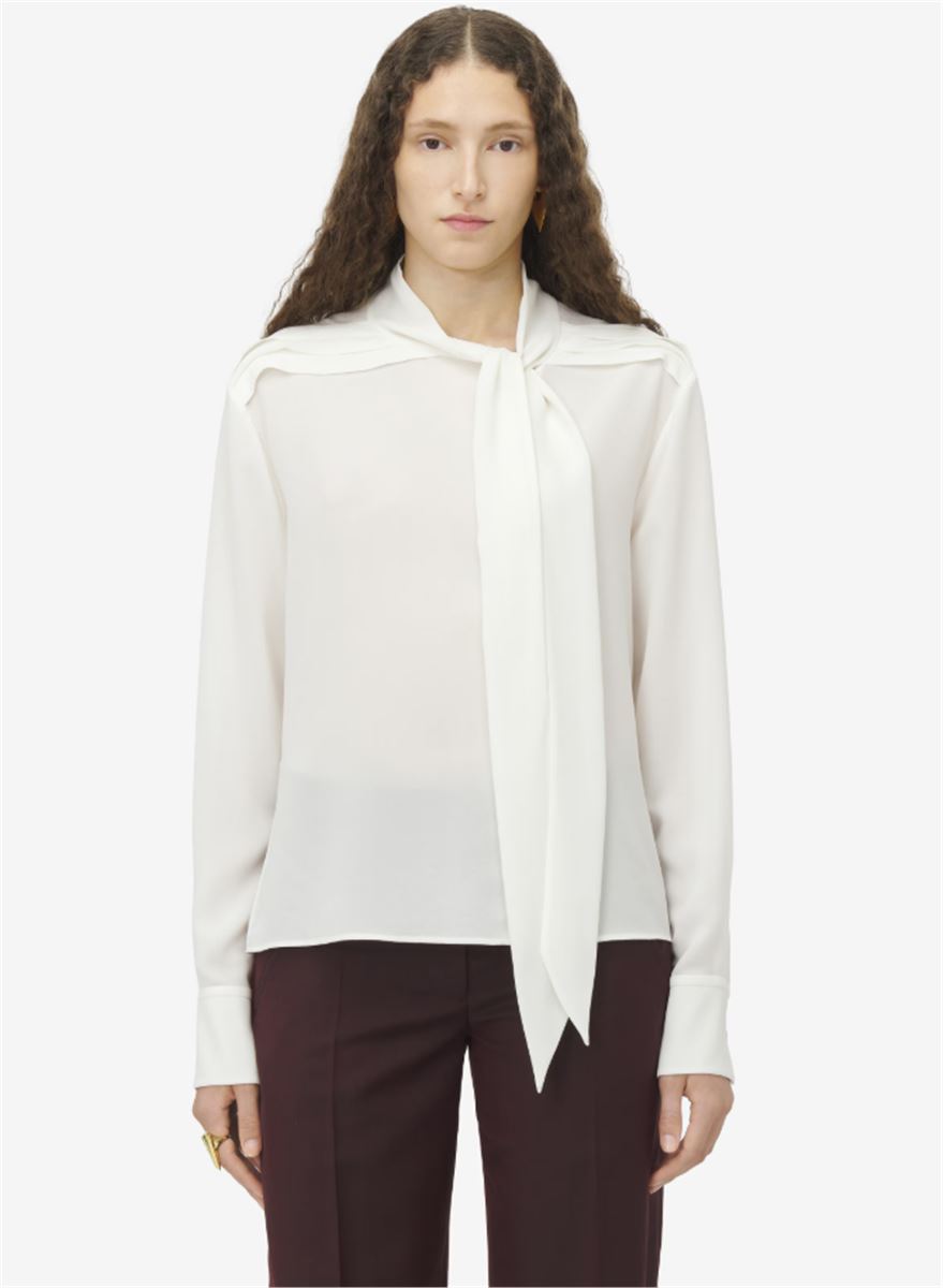 SCARF DETAIL GEORGETTE SHIRT IN SOFT WHITE -  A. MCQUEEN -  Verso
